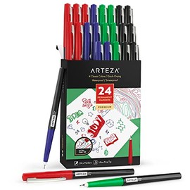 Arteza Permanent Markers, 24 Pens, 4 Classic Colors, 2-mm Line, 4.2-mm Ultra-Fine Tip, Quick-Drying, Water Resistant, for Calligraphy and Making Signs