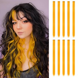 10 Pcs Clip In Hair Extension, 22 In Hair Extensions Human Hair Extensions Long Straight Hair Extensions clip in Hair Accessories for Girls(Orange-yellow)