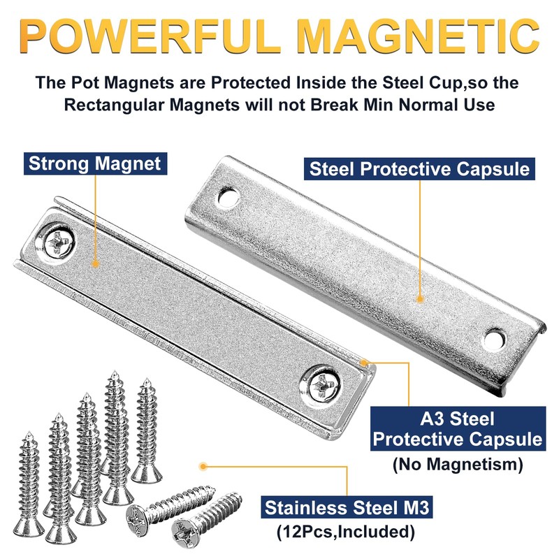 UCINNOVATE Neodymium Rectangular Pot Magnets with Counter Bore, 60x13.5x5mm Bar