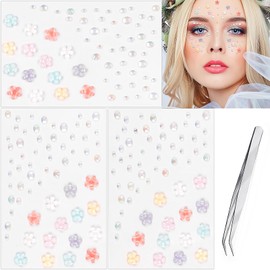 Flowers Rhinestone Tattoo Stickers for Makeup, Spring Summer Face Eye Gems, Self Adhesive Face Jewelry, Colorful Floral Face Stickers, Birthday Accessory, Concert Party Decorations, Rave Supplies