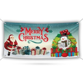 Merry Christmas Banner Outdoor 13Oz Christmas Red Buffalo Plaid Fence Banner for Xmas Yard Decorations, Christmas Banner with Metal Grommets, VP3847