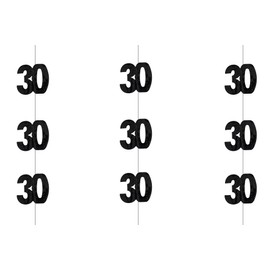 SHATCHI Age Hanging String 13th-90th Glitz Anniversary Birthday Metallic Shiny Foil Banner Party Door Wall Decorations Pack of 6, Black and Silver