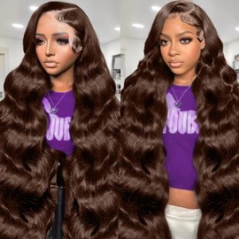 KXBKXB 22 Inch Chocolate Brown Lace Front Wig Human Hair 13x6 Transparent Brown Body Wave Lace Front Wigs Human Hair Pre Plucked with Baby Hair Hd Lace Wig Colored Frontal Wigs Human Hair for Women
