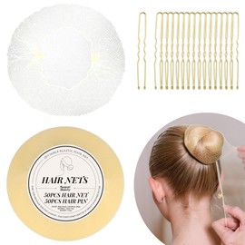 100PCS Sets Beige Hair Nets Invisible and U Shaped Hair Pins Set, 50pcs Bun Hair Nets for Bun, 50pcs Hair Bun Pins for Women, Girls, Ballet Bun(100PCS Sets,Beige)