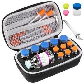 12-Slot Peptide Case for Fridge - Premium Foam Insert Holds 1ml to 30ml Bottles | Compact Leak-Proof Storage Case with Hand Strap & Mesh Pocket (Black)