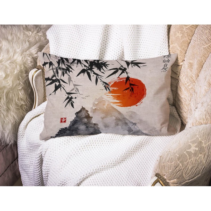 BGBDEIA Bamboo Cushion Cover Japanese Bamboo Trees Sun and Mountains