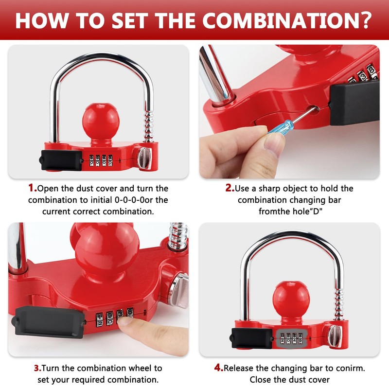 Cenipar Trailer Hitch Lock Universal with Combination Lock, Heavy-Duty Steel