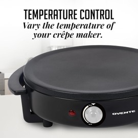OVENTE 12-Inch Electric Crepe Maker & Griddle – Nonstick Hot Plate with Adjustable Temperature, LED Indicator, Batter Spreader & Spatula, Black CRM1122B