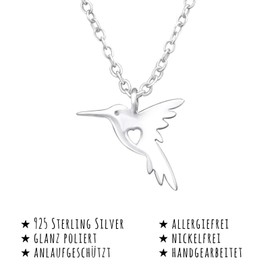 Monkimau Women's Hummingbird Pendant 925 Sterling Silver with 45 cm Chain, Sterling Silver