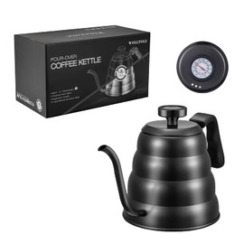 Teflon Stainless Steel Tea Kettle Non Stick with Accurate Temperature Thermometer Thin Gooseneck for Pouring Coffee Over, Works on Induction Cooker for Fast Water Heating