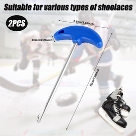 lasuroa 2pcs Skate Lace Tighteners, Anti-Slip Pointed Design Shoe Lace Tightener Long Handle Hockey Skate Tightener Tool Stainless Steel Shoe Lace Puller for Boots Shoes Ice-Skates (Blue & Black)