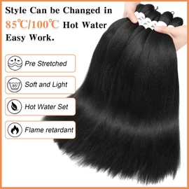 Pre-Stretched Braiding Hair, 20 Inch 6 Pack Black Prestretched Braiding Hair For Braiding Women Hair,Professional Synthetic Hair For Knotless Crochet Braids,Soft Yaki Straight(20in,6pc,1B#)