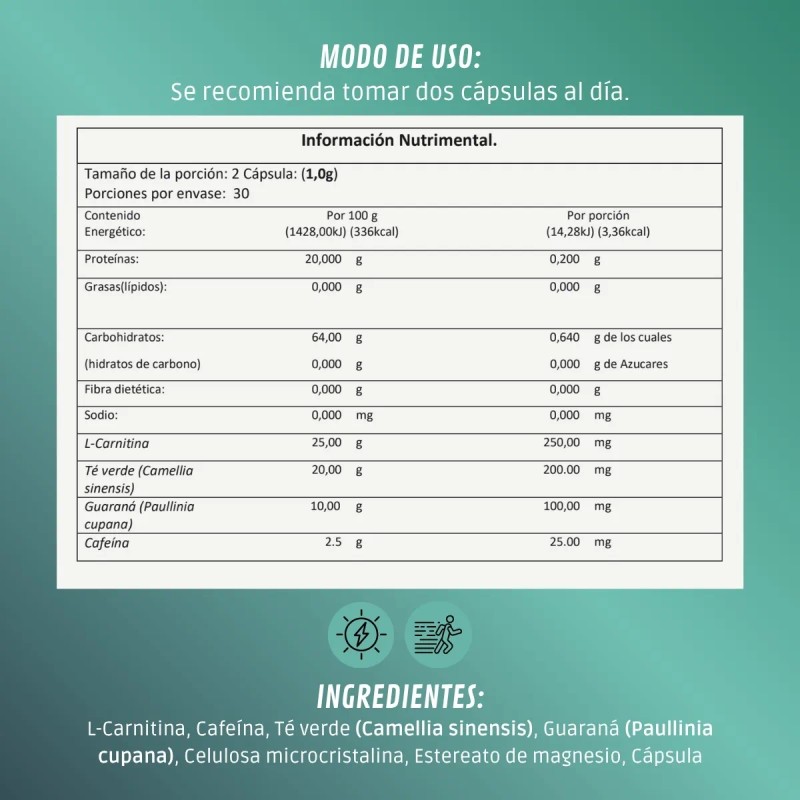 BDM-LIFE L-Carnitina Cpsulas con Cafena T Verde Guaran Sin Sabor