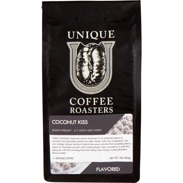 Island Toasted 'Coconut Kiss' Flavored Ground Coffee, 1 LB (16 oz) bag, Medium Roast, 100% Arabica Premium Quality Flavor
