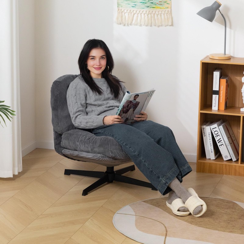 HollyHOME Modern 360°Swivel Accent Chair, Upholstered Comfy Reading Chair, Fabric