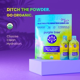 Purple Tree Organic Electrolyte Hydration Packets – Pina Colada Flavor, Sugar-Free Liquid Hydration Sticks for Rapid Rehydration, Daily Electrolyte Drink Mix for Dehydration Relief, 15 To-Go Packs