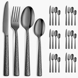 Juego de Cubiertos Acero Inoxidable para 6 Personas, Incluye Cuchillos, Cucharas y Tenedores, Set de Cubiertos para Lonchera, Grado Alimenticio, 24 Pi