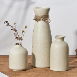 Jarrones De Cerámica,Set 3 Florero Decorativo para Hogar Minimalista Moderno Fino,Utilizados en la Mesa de la Boda, Fiesta, Escritorio,Sala de Estar, Dormitorio de Oficina (Beige)