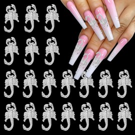 JERCLITY 20 Pieces Scorpion Nail Charms Silver Scorpion Charms for Nails Silver Nail Charms Scorpion Nail Gems and Charms for Women Girls Nail Art