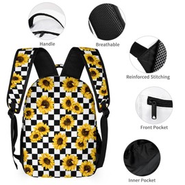 Fekroma Colorful Multi Pocket Backpack Set School Bookbag with Lunch Bag Lightweight Pencil Case Pouch Bag (Sunflower Checkered, One Size)