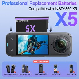 POEOSAS 360 X5 Battery for insta360 x5, 2-Pack 2850mAh X5 Batteries with Type-C Fast Dual Charger Compatible with Insta360 X5 Action Camera Batteries and Charger