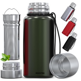 Double Wall 304 Stainless Steel Tea Infuser and Tea Cup - Thermos Flask with 600ml Tea Strainer with Extra Long Filter, Enjoy Your Perfect Tea Wherever You Are.(Midnight Green)