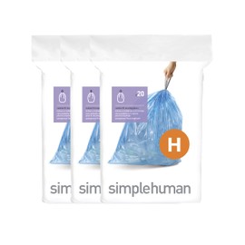 simplehuman Code H 60 Count, Genuine Custom Fit Liners, Drawstring Trash Bags in Dispenser Packs, 30-35 Liter / 8-9.2 Gallon, Blue
