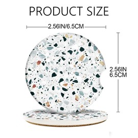 Britimes Car Coasters for Drinks Absorbent, 2 Pack Cup Holders, 2.56" Ceramic Stone & Non-Scratch Cork Base Coasters, Auto Accessories for Women & Men, Colored Terrazzo