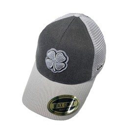 Black Clover Standard Two Tone Vintage 35 Adjustable Hat, Black Hat/3D Grey Clover/Black Trim Felt Patch