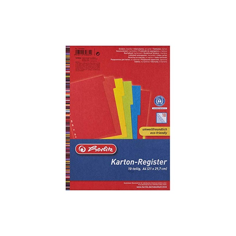 Herlitz A4 Manila Cardboard Index 10 Sheets 5 Assorted Intensive