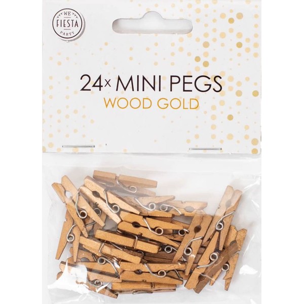 48 x Mini Clothes Pegs Made of Real Wood, Size: 25 x 10 x 4 mm, with Metal Spring, for Decoration and Crafts, Mini Pegs, Wooden Pegs, Pegs, Gold