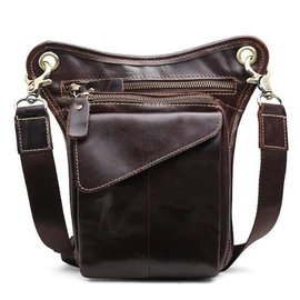 Leather Waist Pack Drop Leg Bag for Men Women Belt Bumbag Multi-Purpose Motorcycle Bike Outdoor Sports Tactical Cycling Riding Hiking Camping Pouch, #04Coffee, 5.5x1.3x8.6