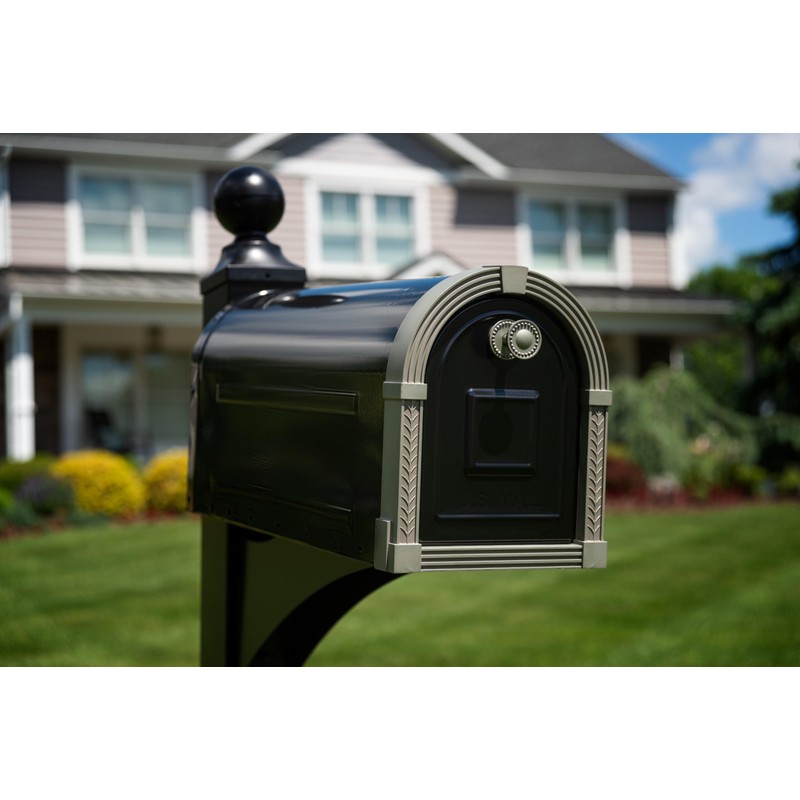 Brunswick Large, Steel, Post Mount Mailbox, Black with Brushed Nickel
