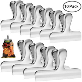 DanziX 10 Pack Stainless Steel Chip Bag Clips, 3 inch and 4 inch Width, Durable Paper Seal Grip for Coffee Food Bread Bags, Kitchen Home Usage, 6 Small and 4 Large - Sliver