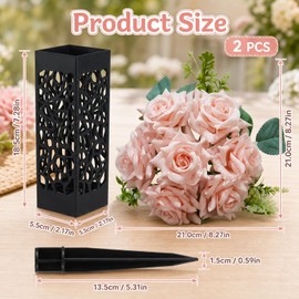 MXHBSTP 2 pcs Artificial Flowers for Graves, Memorial Vases for Graves with Grave Flower Holders, Set with Light Pink Seven-Head Hand-Tied Roses and Cemetery Vase Ground Spikes, Grave Ornaments