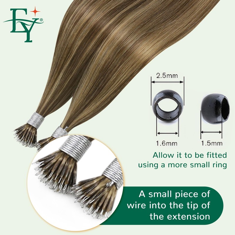 Easyouth Nanos Bead Hair Extensions Human Hair Brown Highlights 18