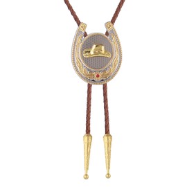 Jeilwiy Men's Bolo Ties Gold Cowboy Hat Bolo Tie 3D Design Western Leather Necktie Brown Bolo Tie for Men