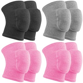 CACASO 3 Pairs Volleyball Knee Pads for Kids,Anti-Slip Padded Sponge Knee Brace,Soft Breathable Kids Knee Pads,Elastic Knee Protector for Girls Boys Dance Football Sports(Pink,Purple,Gery,Small)