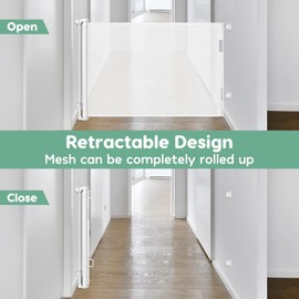 Reinforced 200 Inches Retractable Dog Gates for Doorways Extra Wide Baby Gates for Large Openings Mesh Baby Gate Retractable Gate Outdoor Dog Gate for Deck Foldable Pet Gate Indoor Pet Barrier, White