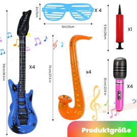Kinmsito 17 Stück Aufblasbare Instrumente Spielzeug Set,4 Aufblasbare Gitarren,4 Aufblasbares Saxophon,4 Aufblasbares Mikrofon,4 Shutter Shading Gläser,1 Manuelle Luftpumpe für Party Supplies Favors