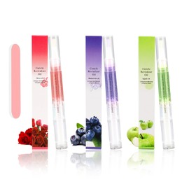 Meschett 3PCS Nail Cuticle Oil Pens with Nail File, Natural Cuticle Oil for Nail Care, Moisturizing Nail Oil for Dry Nails & Cuticles (Blueberry & Rose & Apple Flavor)