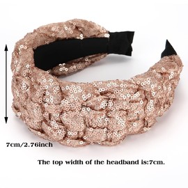 NARUNING 1-Pack Women's Sequin Wide Headband, Cross Braided Fashion Hairbands, Shiny Sequined High Elastic Headbands, Suitable for Girls' Headwear Accessories (Sequin Rose Gold, One Size)
