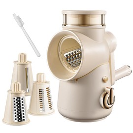 BOMANSI BOMS Rotary Cheese Grater, Rotary Grater for Kitchen, Kitchen Grater Vegetable Slicer with 3 Drum Blades, Round Mandoline Slicer & Food Chopper for Kitchen, Fast Cutting Cheese Shredder