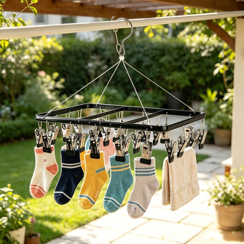 AnnZhao Windproof Sock Dryer Hanger, 26 Pegs Aluminum Hanging Clothes