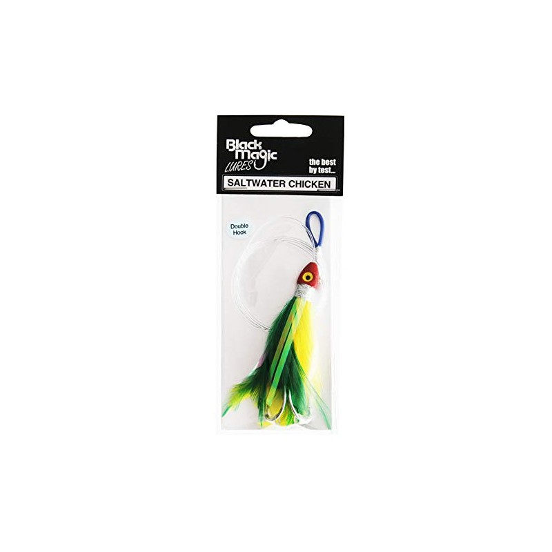 Black Magic Saltwater Chicken Feathered Lure 85mm Double Hook Green/Yellow