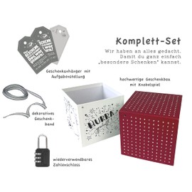 SURPRISA Puzzle Box, Money Gift Packaging, Vouchers for Birthday or Valentine's Day, Large Gift Box, Word Puzzle, Red