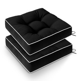 Wellsin Outdoor Chair Cushions Set of 2, Patio Cushions for Outdoor Furniture, Tufted Waterproof Outdoor Chair Pads, 17 x 17 Inch, Black