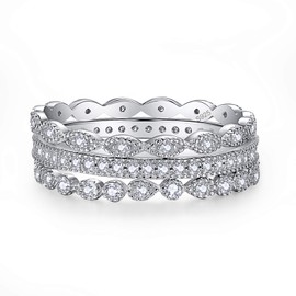 Engagement Ring Set for Women Anniversary Eternity Bands Ladies Sterling Silver Ring Sets, 57 (18.1), Sterling Silver, Cubic Zirconia