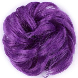 Silk-co Thick Hair Bun Extensions Messy Curly Hair Scrunchies Hairpieces Synthetic Donut Updo Hair Pieces 35g/PC Purple