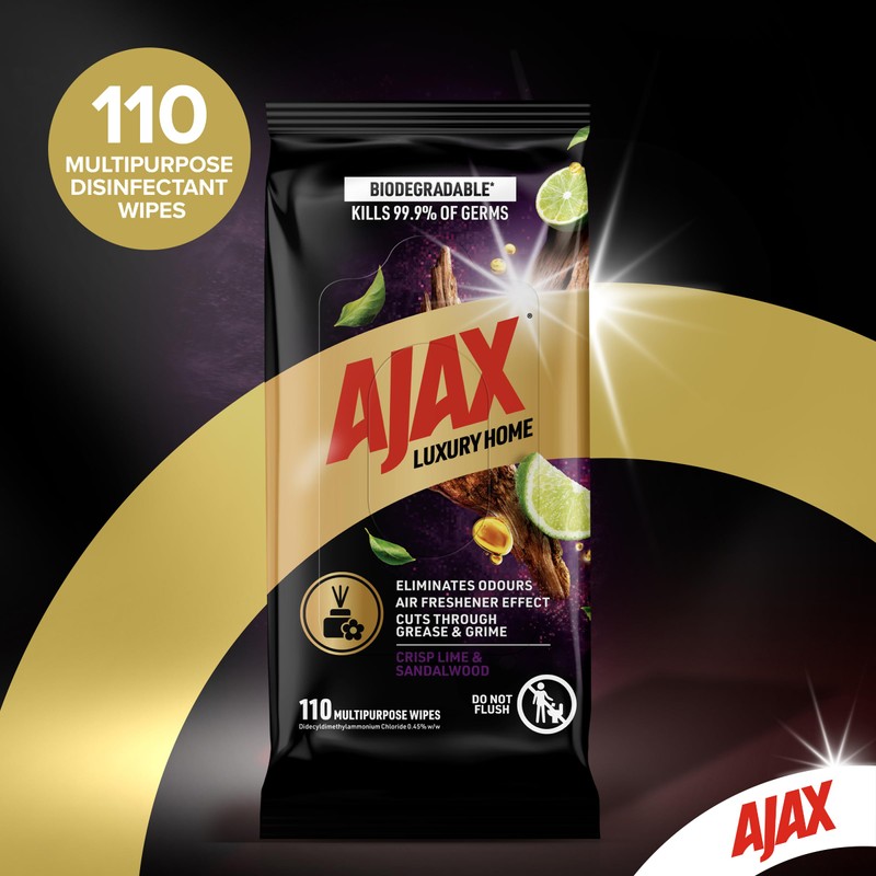 Ajax Luxury Home Multipurpose Cleaning Wipes Crisp Lime & Sandalwood